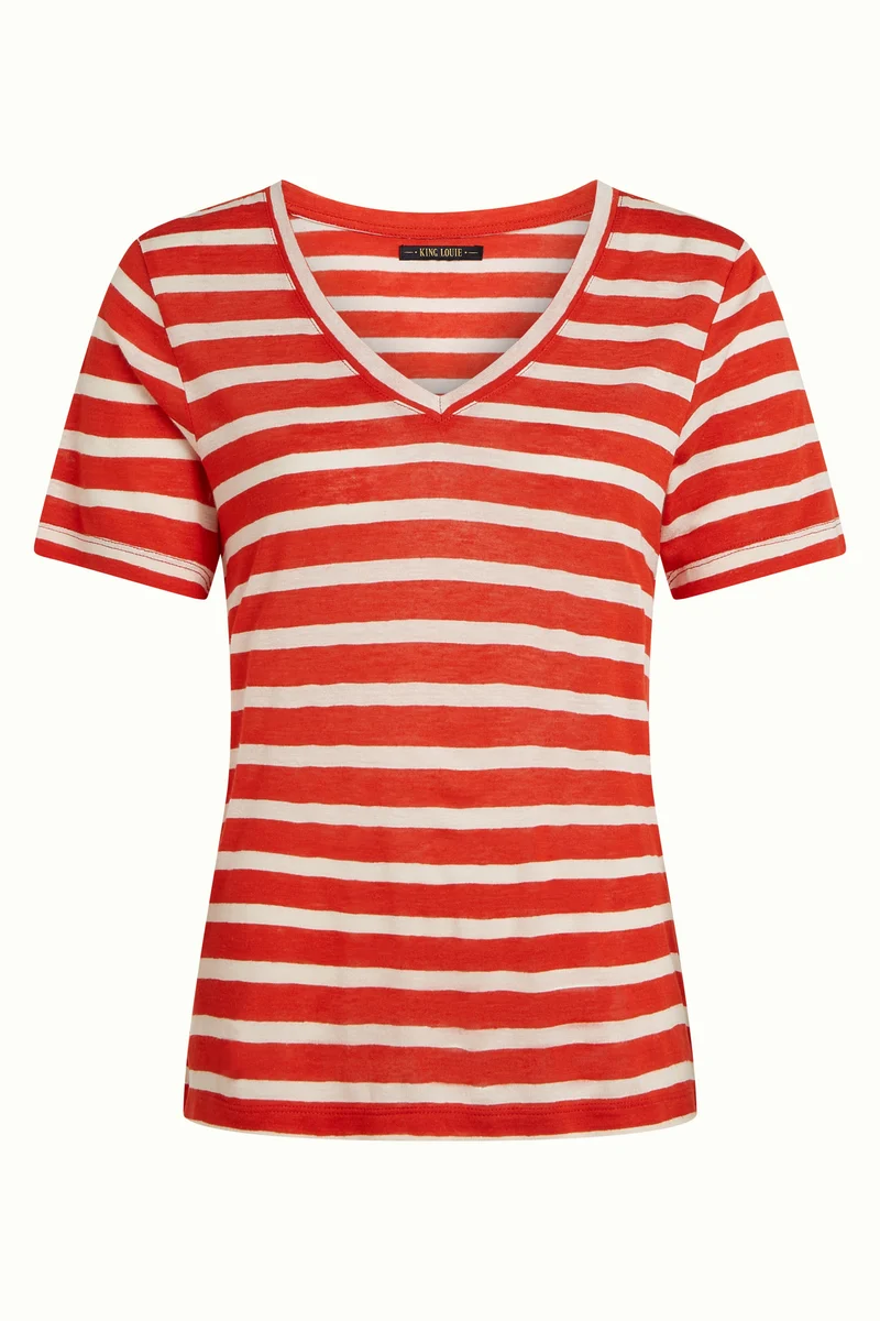 V Neck Top Marsy Linen Stripe