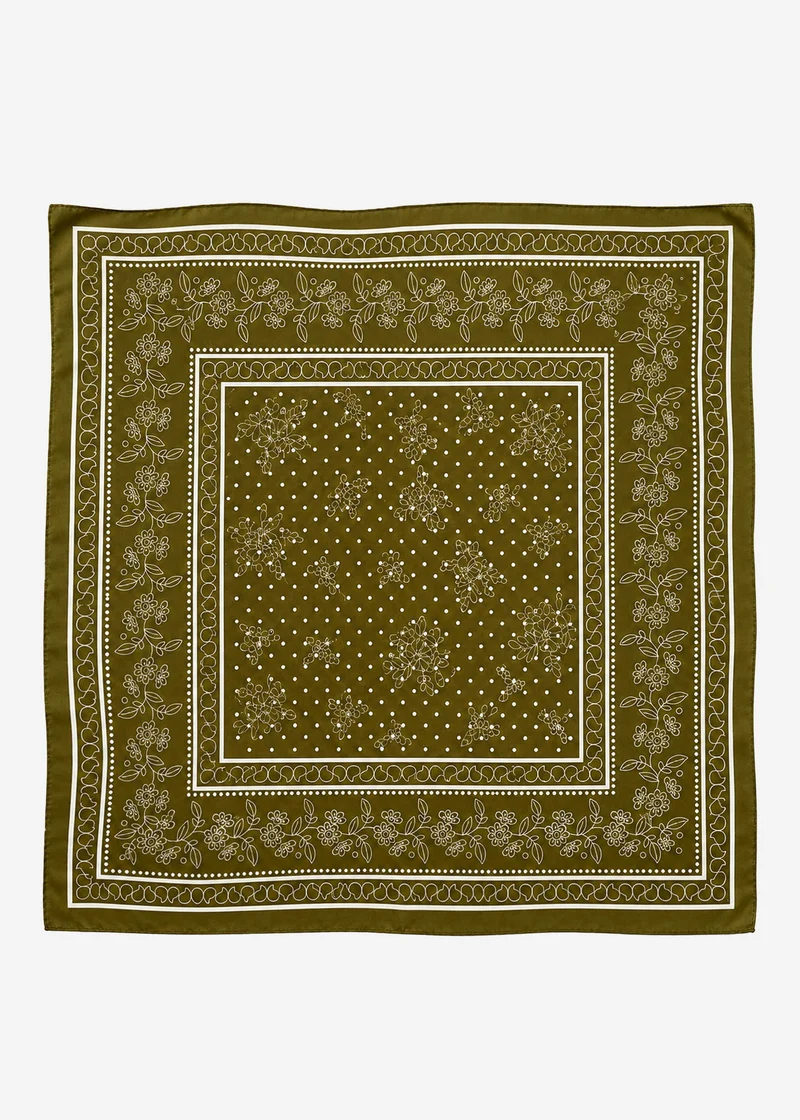 Halstuch mit Blumenbordüre - khaki