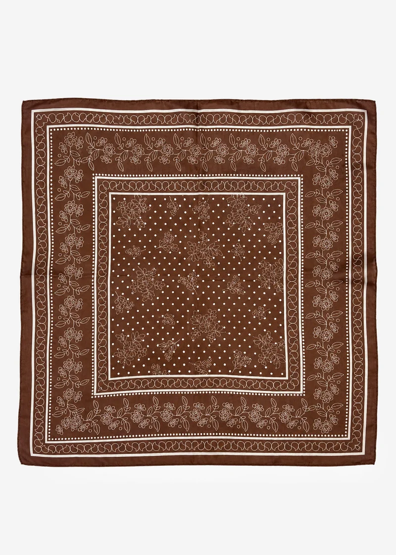 Halstuch mit Blumenbordüre - braun