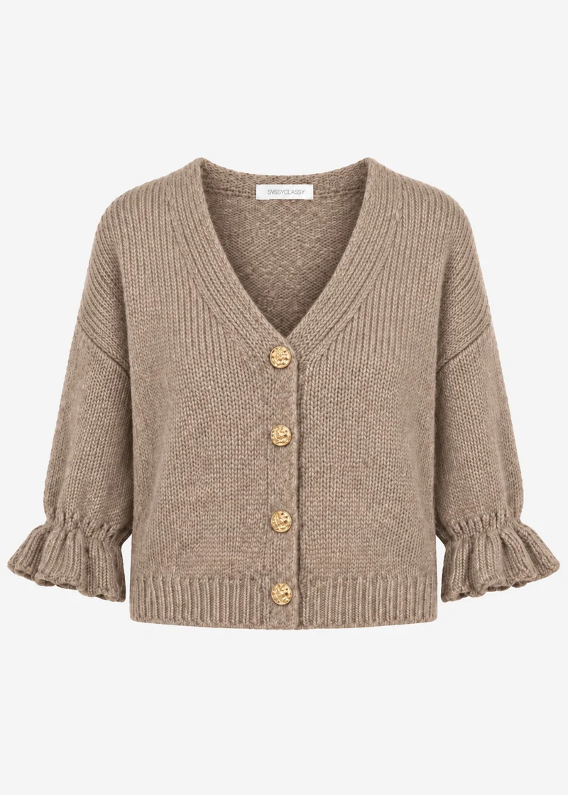Strickjacke mit 3/4-Ärmeln - taupe