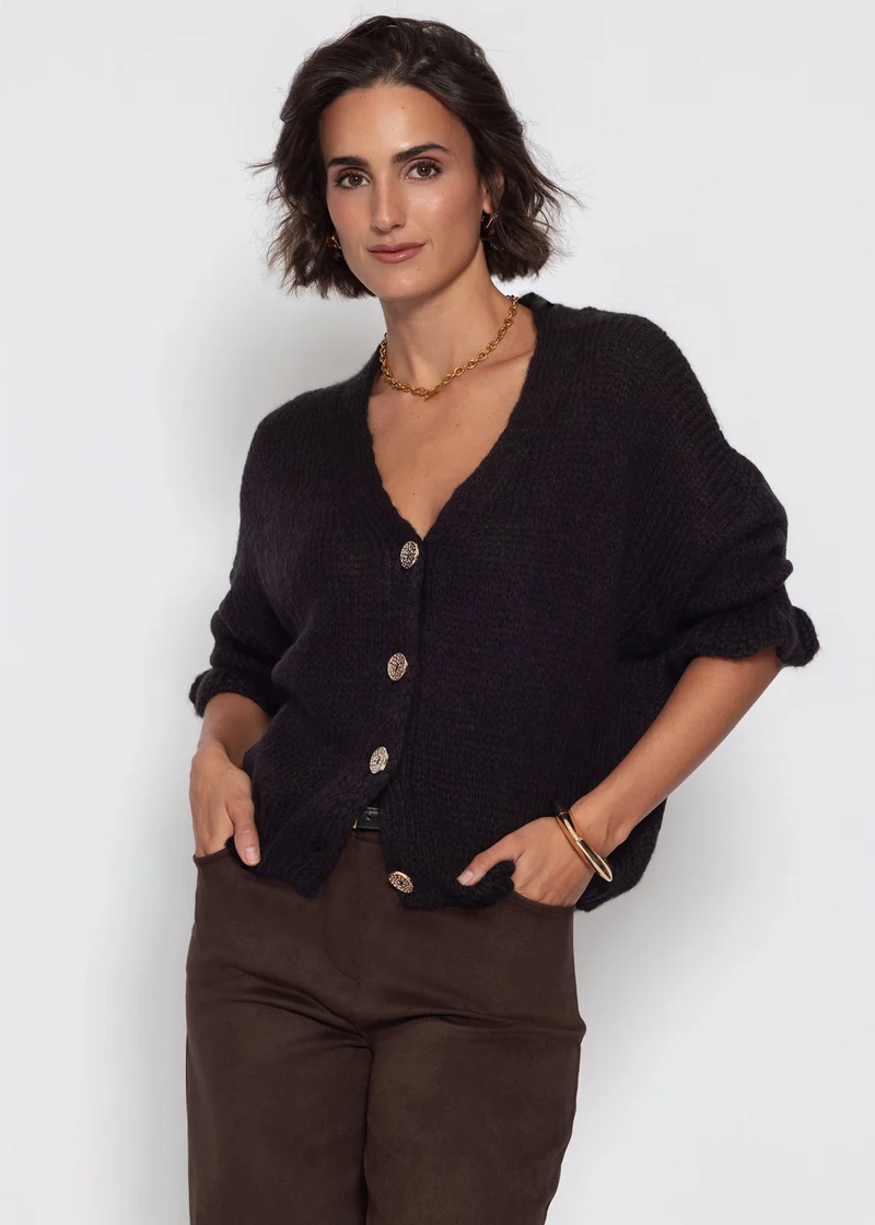 Strickjacke mit 3/4-Ärmeln - schwarz