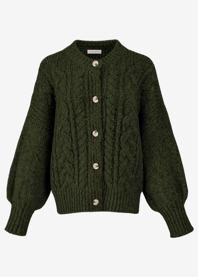 Super flauschige Strickjacke mit Zopfmuster - khaki