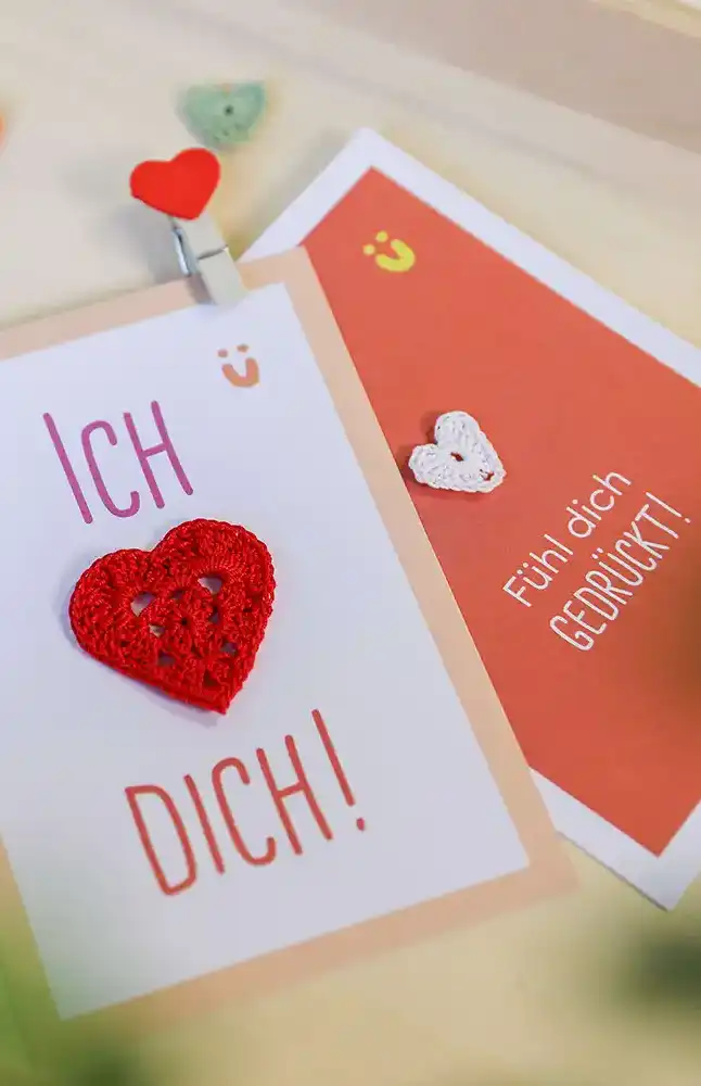 Herzen für Grußkarten (Häkelset)