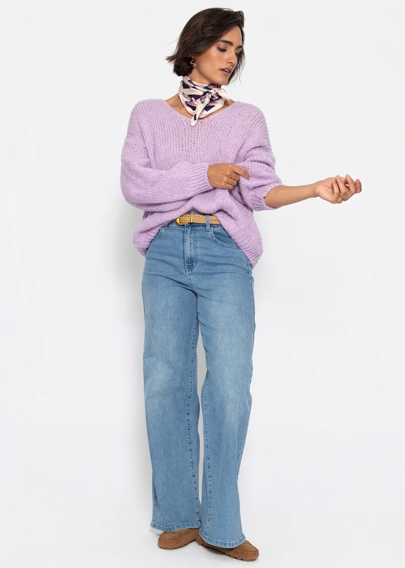 Oversize Pullover mit V-Ausschnitt - lavendel
