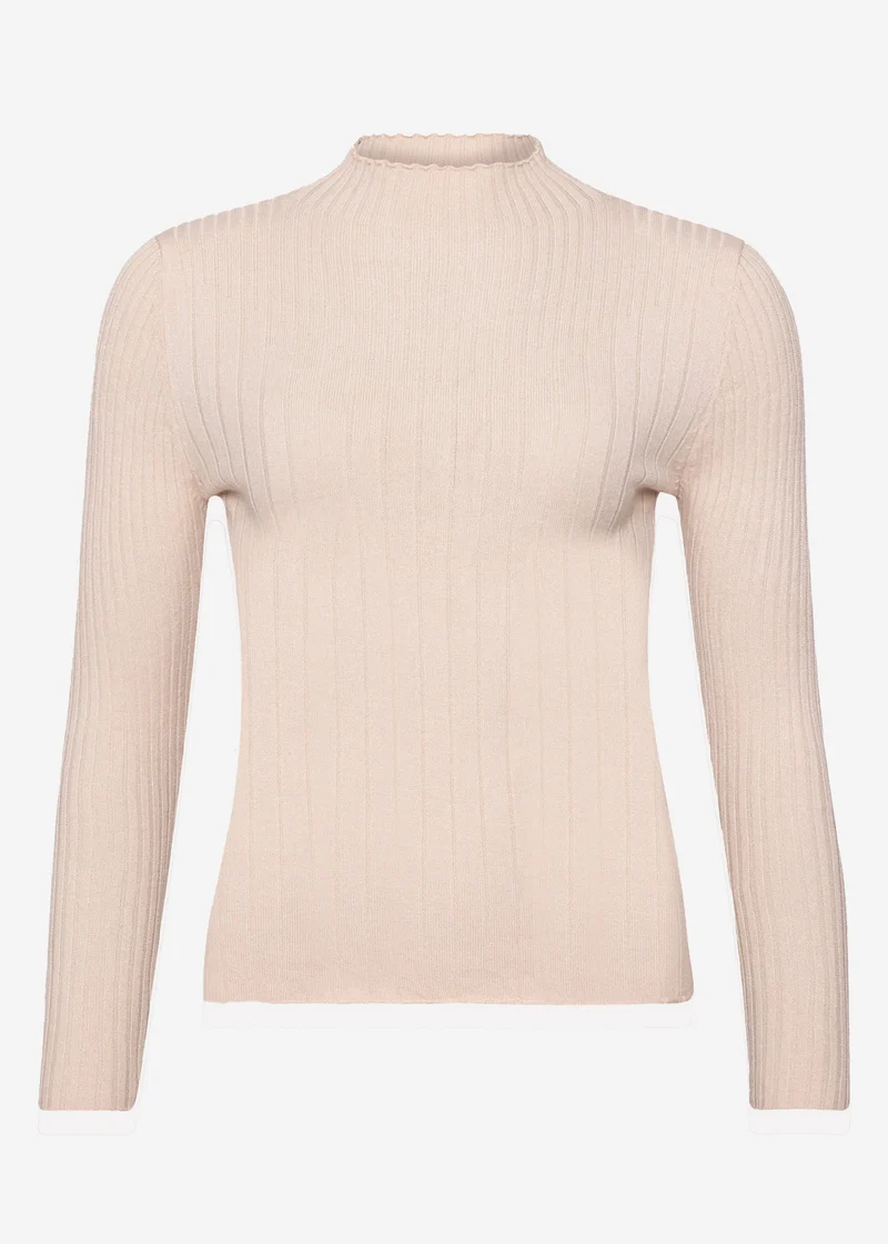 Rippstrickoberteil mit Stehkragen - beige
