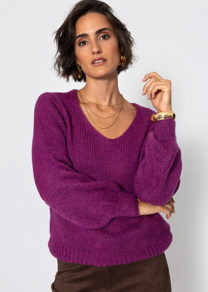Pullover mit V-Ausschnitt - plum