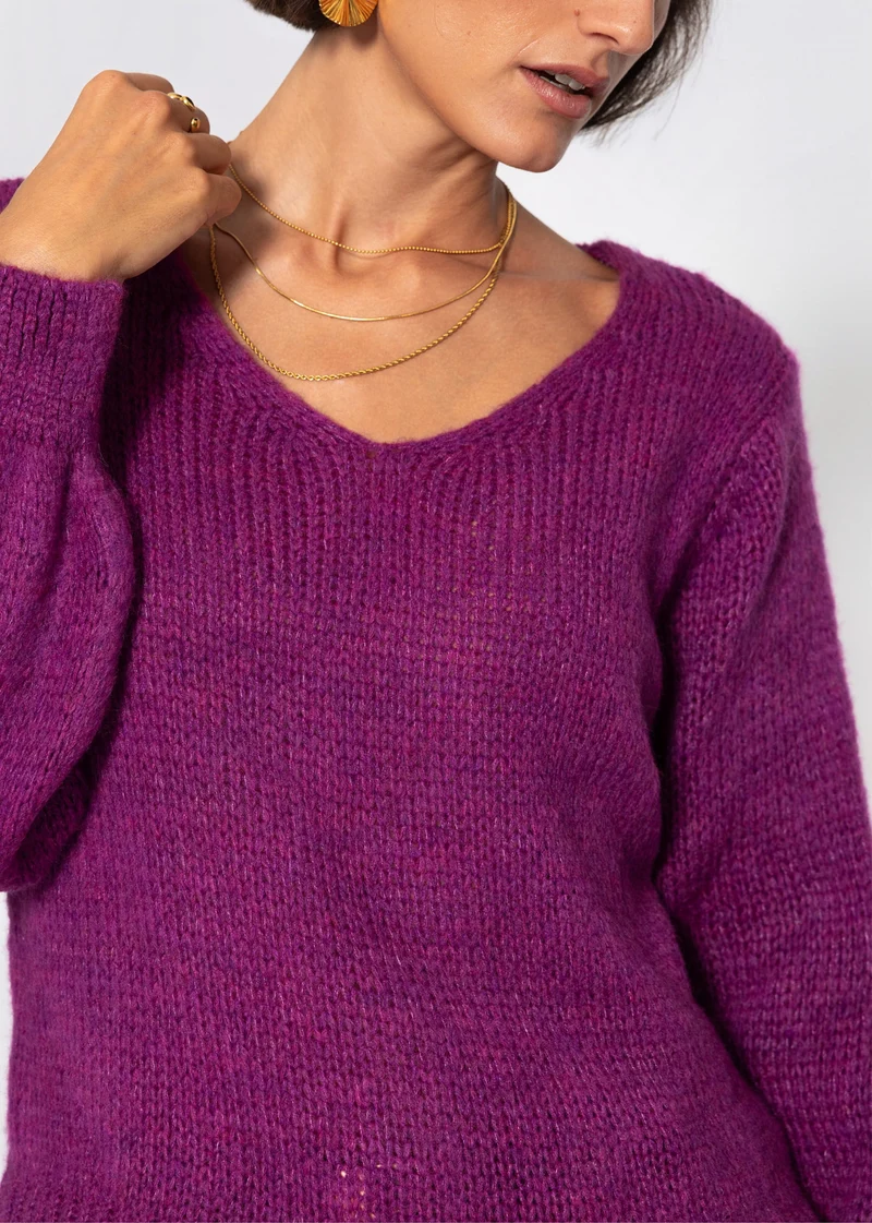 Pullover mit V-Ausschnitt - plum