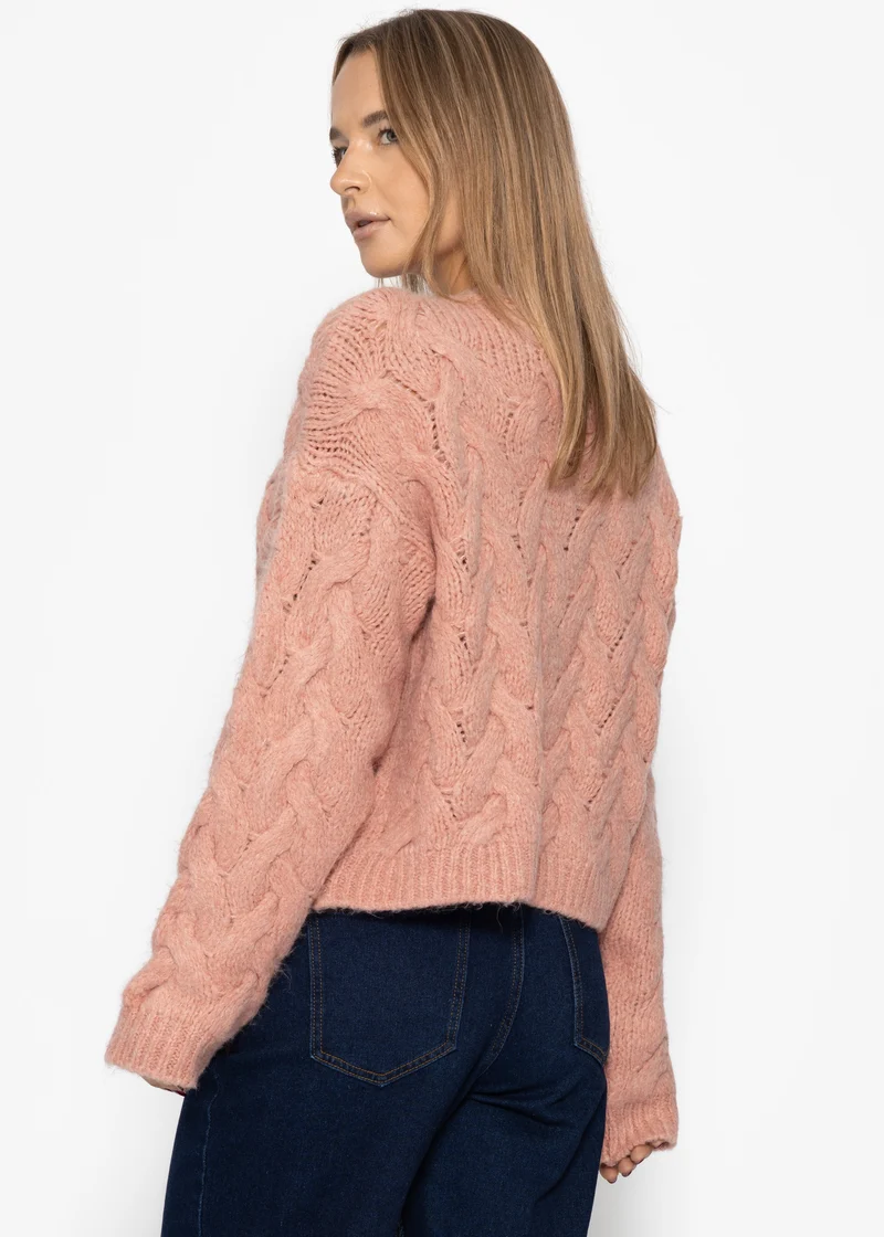 Zopfmusterpullover - rosa