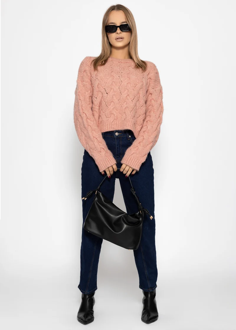 Zopfmusterpullover - rosa