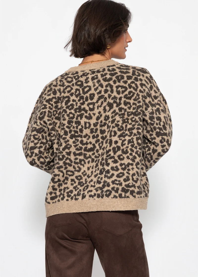 Cardigan mit Leo-Muster - beige