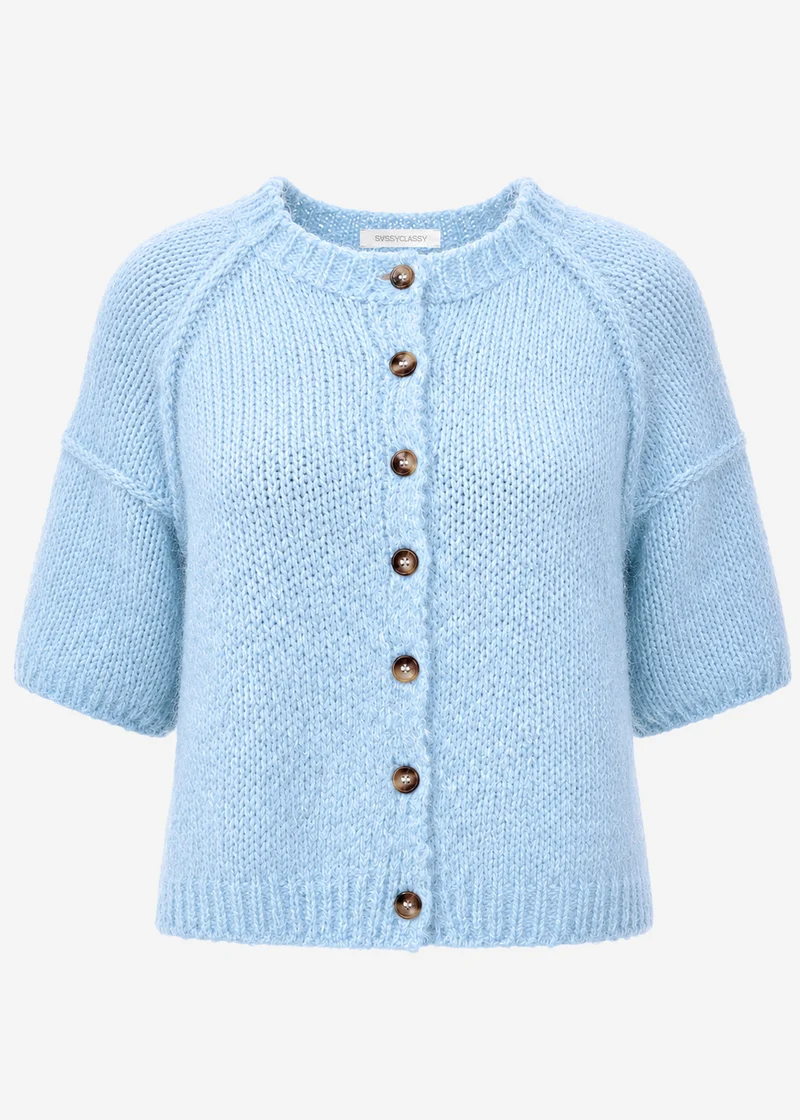 Kurzarm Cardigan mit Außennähten - hellblau