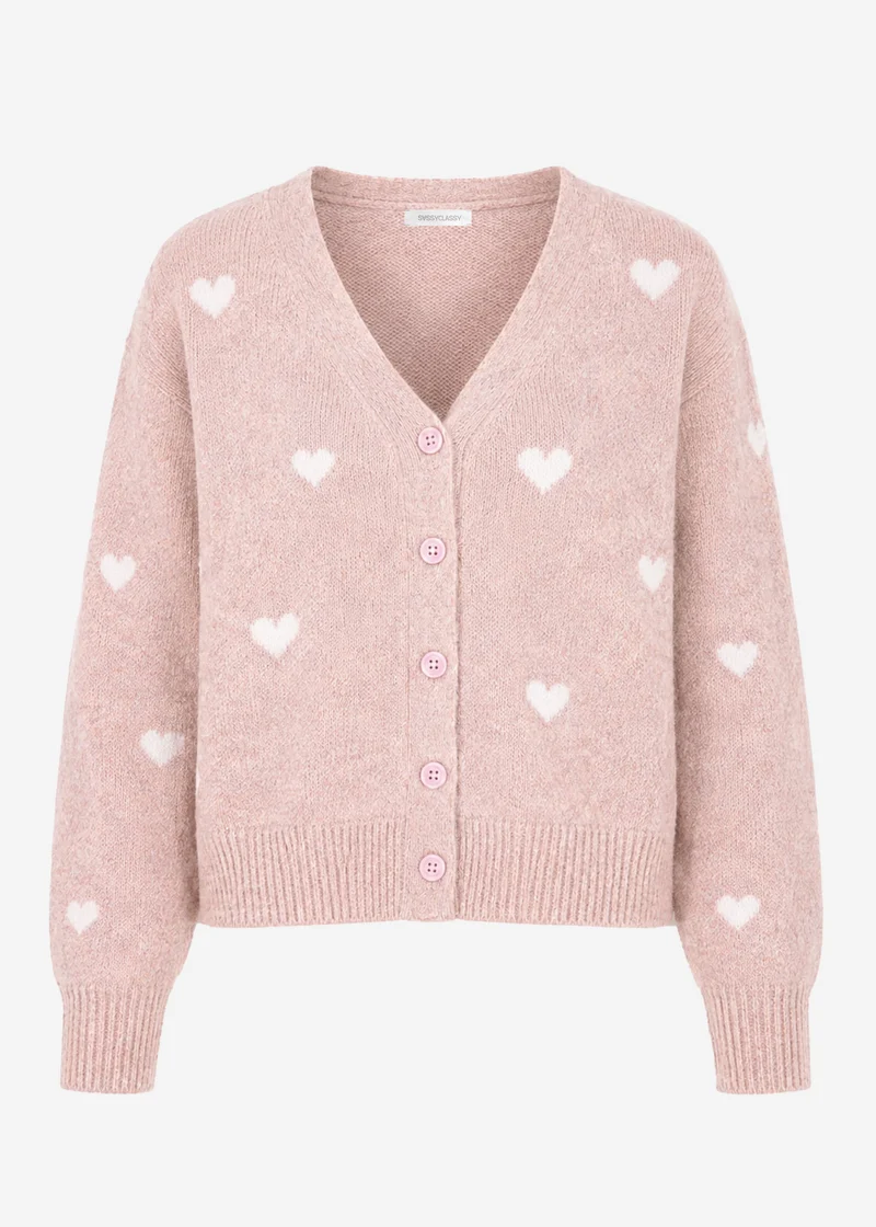Cardigan mit weißen Herzen - beige