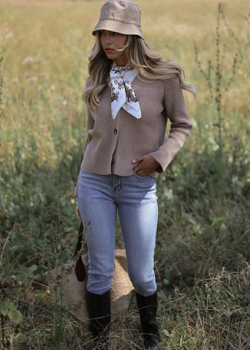 Cardigan in gerippter Struktur - taupe
