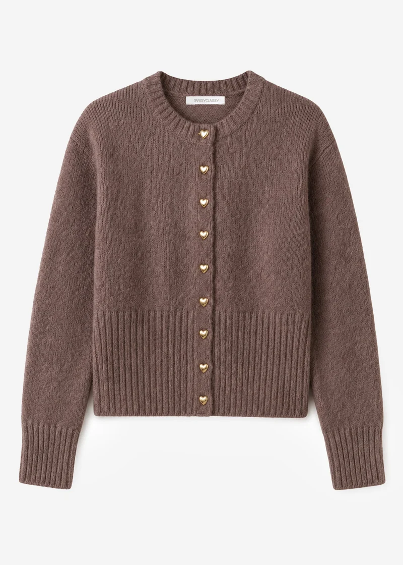 Strickjacke mit Herzknöpfen - braun
