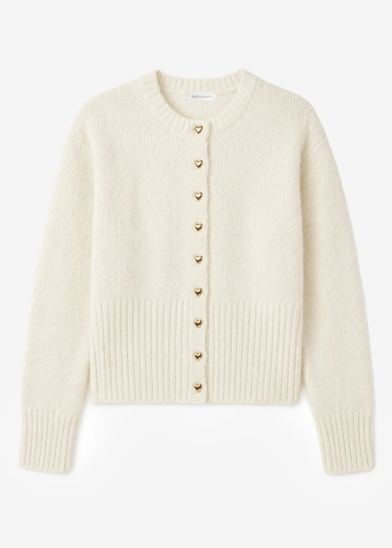 Strickjacke mit Herzknöpfen - offwhite