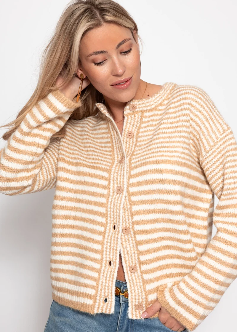 Strickjacke mit grafischem Streifenbild - beige