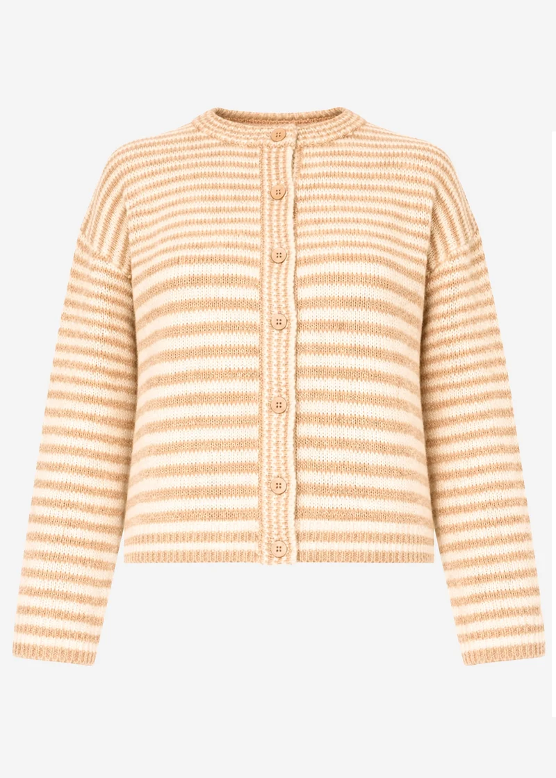 Strickjacke mit grafischem Streifenbild - beige
