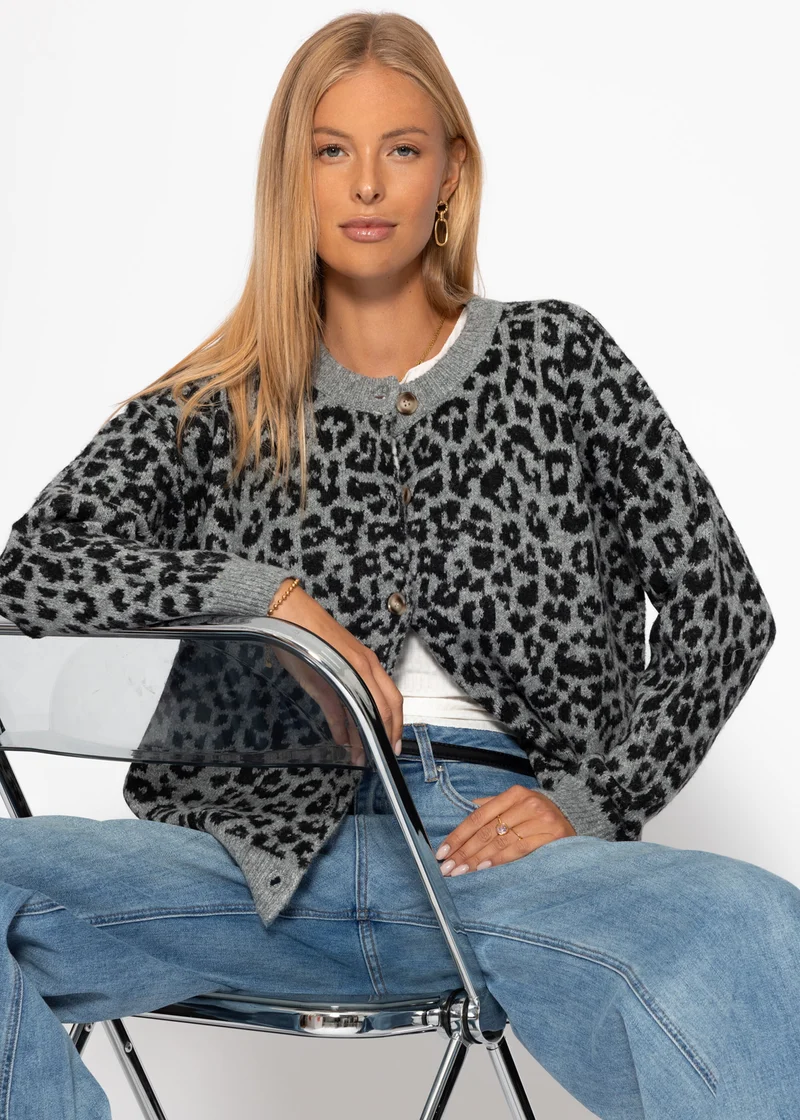 Cardigan mit Leo-Muster - grau