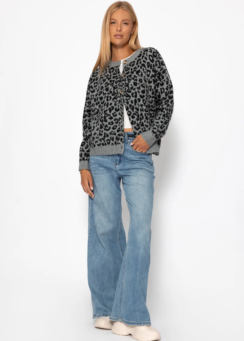 Cardigan mit Leo-Muster - grau
