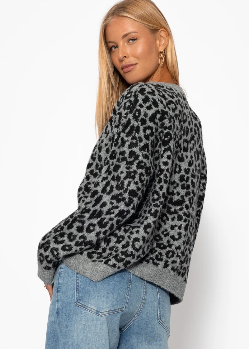 Cardigan mit Leo-Muster - grau