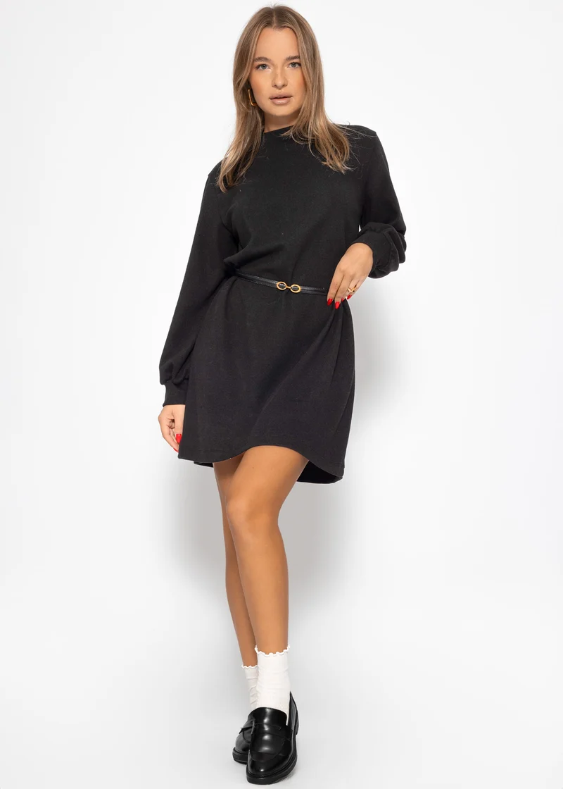 Sweatkleid mit Stehkragen - schwarz