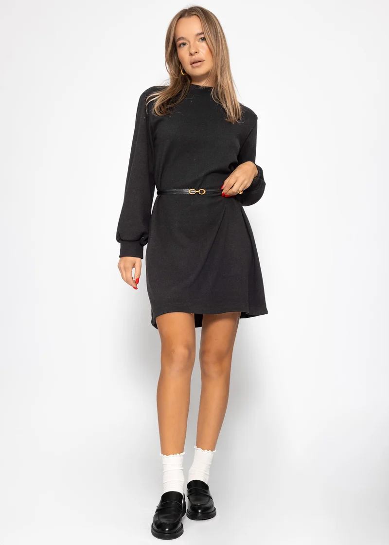 Sweatkleid mit Stehkragen - schwarz