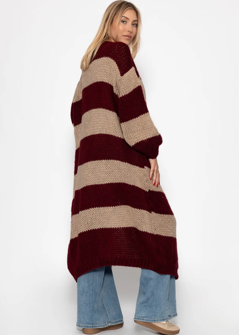 Extra langer Cardigan mit Blockstreifen - burgundy-taupe
