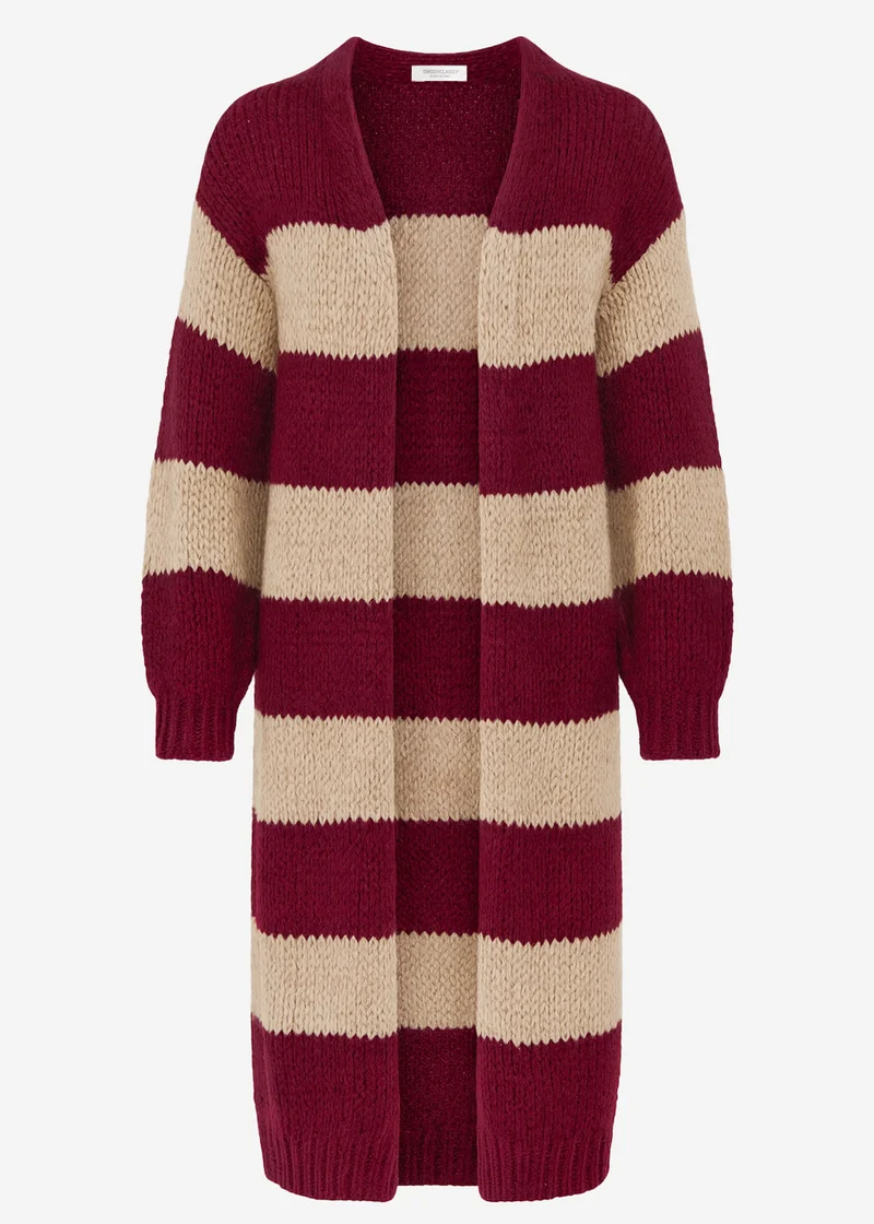Extra langer Cardigan mit Blockstreifen - burgundy-taupe