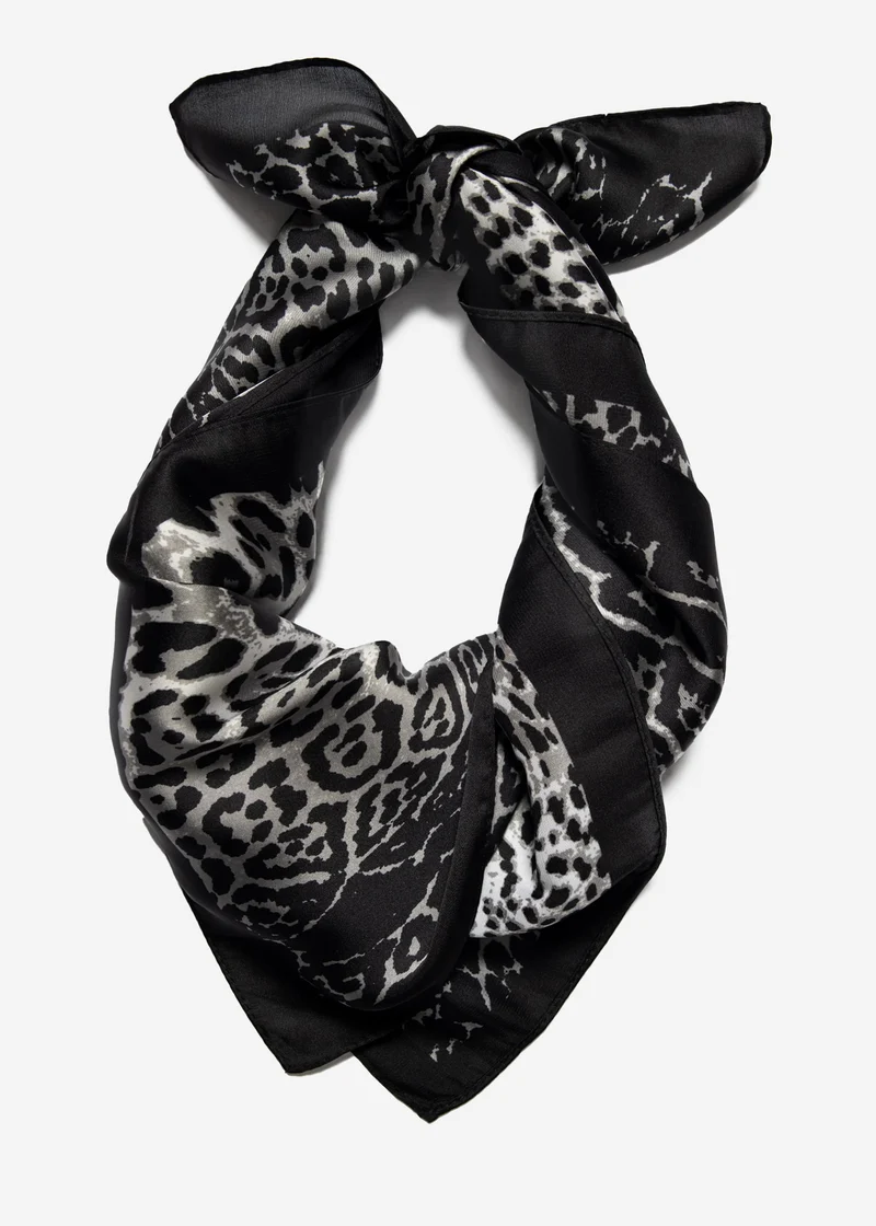 Halstuch mit Leo-Print - schwarz