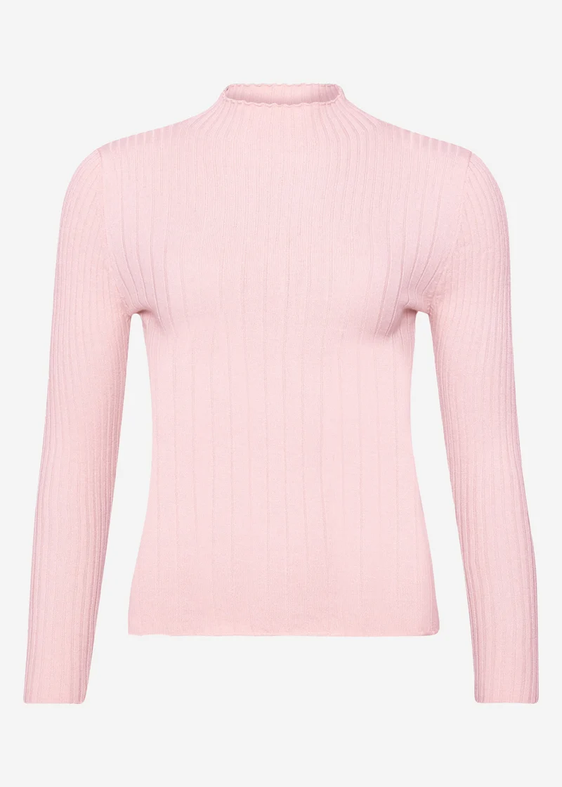 Rippstrickoberteil mit Stehkragen - rosa