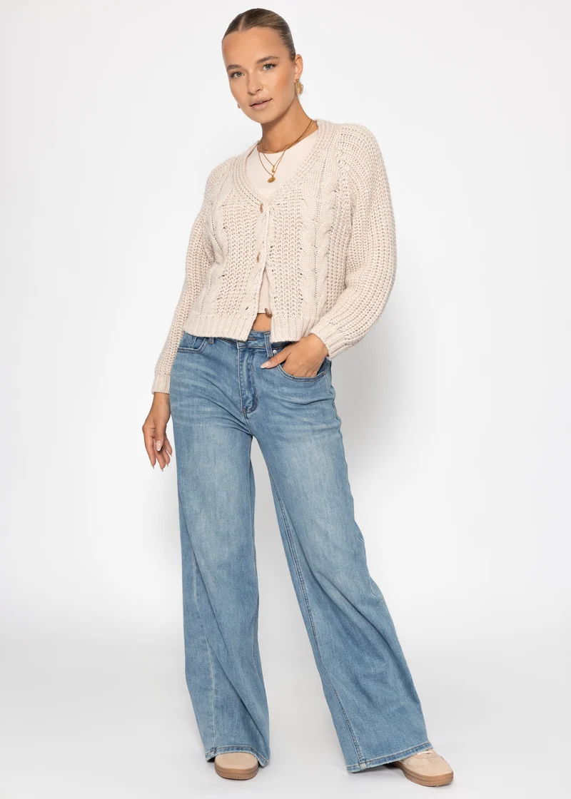 Zopfstrick-Cardigan mit Knopfleiste - beige