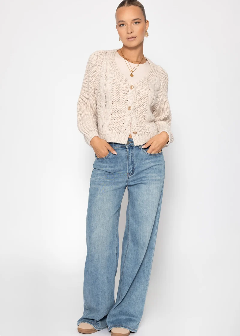 Zopfstrick-Cardigan mit Knopfleiste - beige