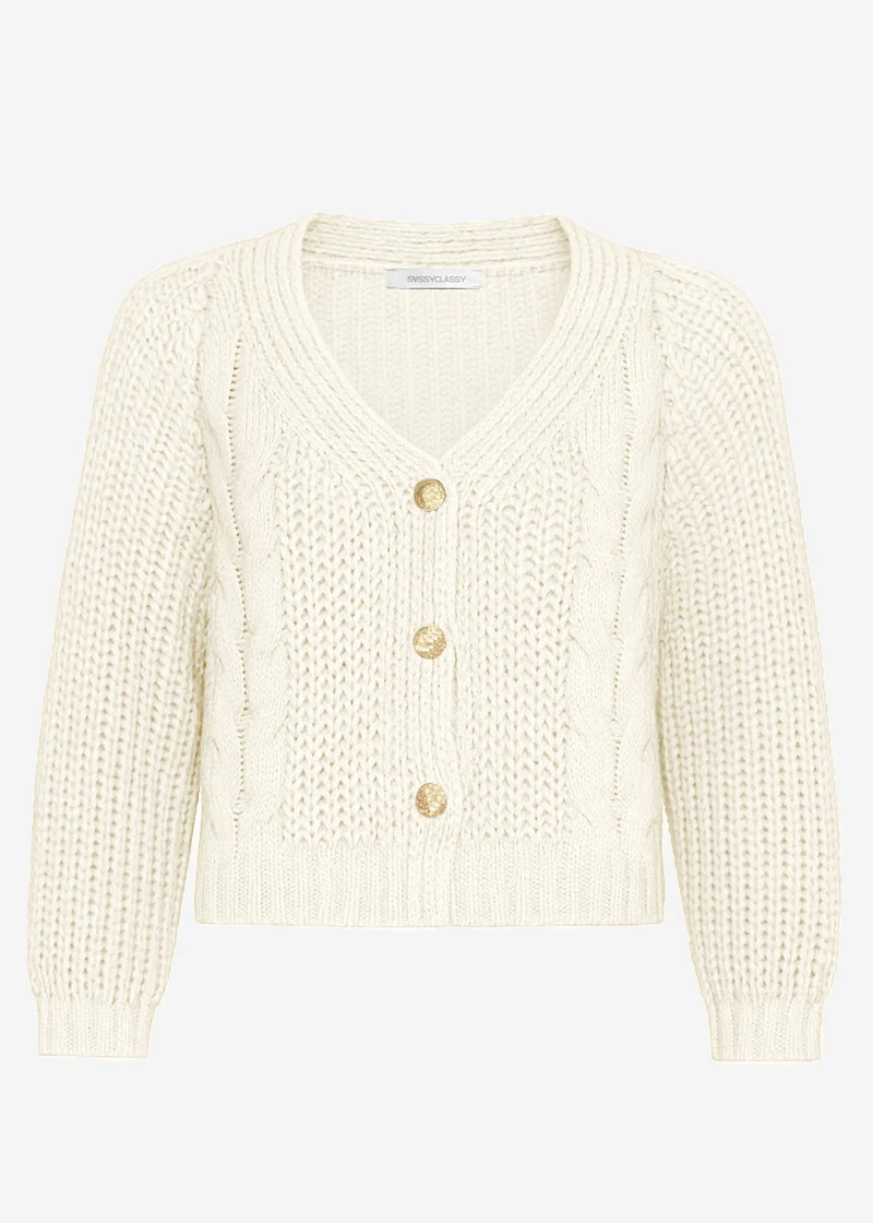 Zopfstrick-Cardigan mit Knopfleiste - beige