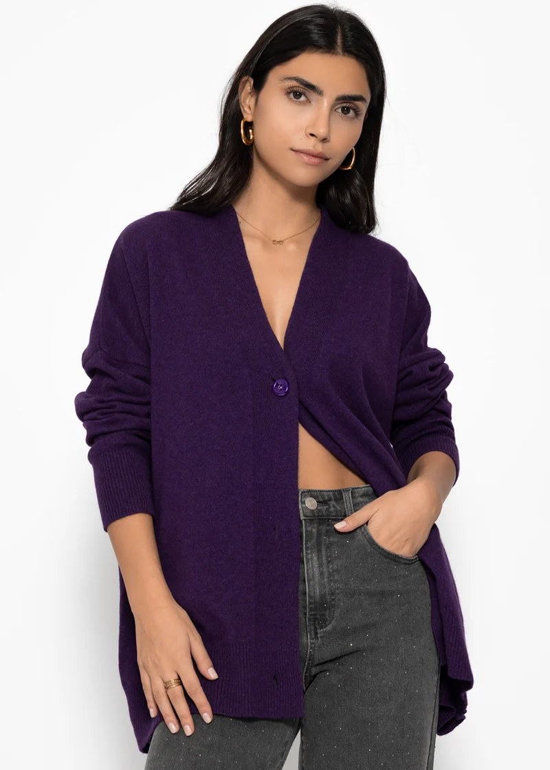 Oversized Cardigan mit V-Ausschnitt und Kaschmiranteil - lila