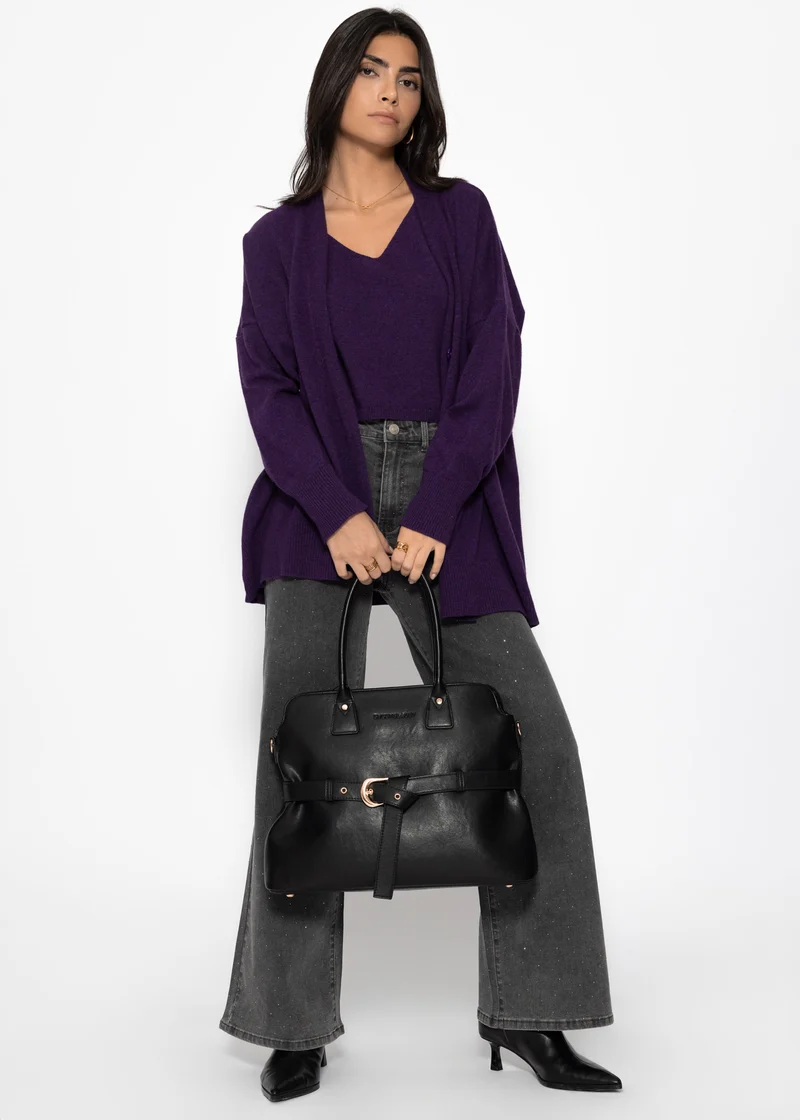 Oversized Cardigan mit V-Ausschnitt und Kaschmiranteil - lila
