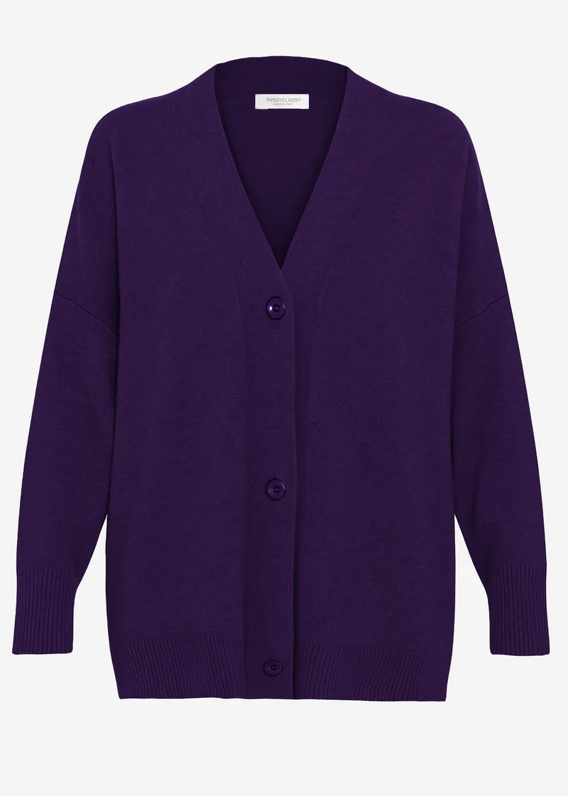 Oversized Cardigan mit V-Ausschnitt und Kaschmiranteil - lila