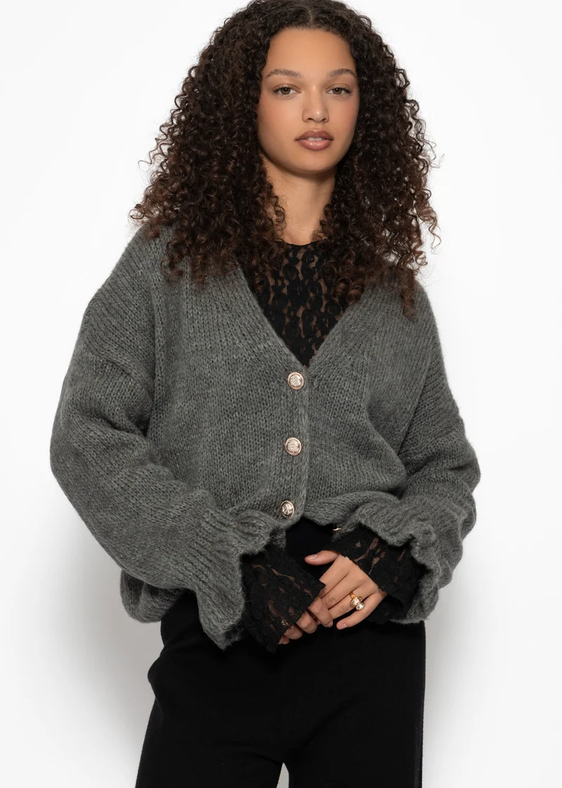 Cardigan mit Volants - dunkelgrau