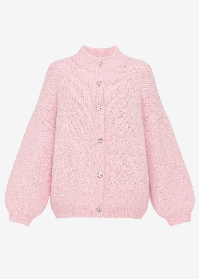 Oversize Cardigan mit Schmuckknöpfen - rosa
