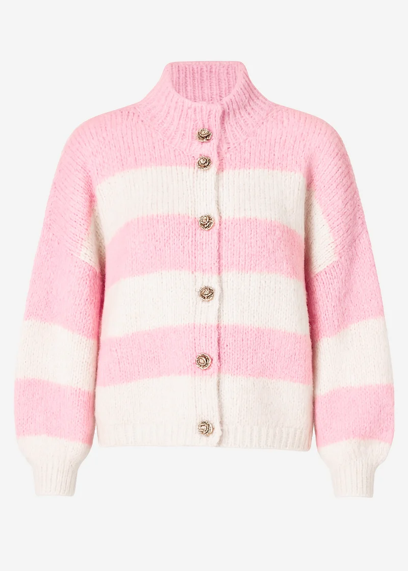 Gestreifter oversize Cardigan mit Schmuckknöpfen - rosa-offwhite
