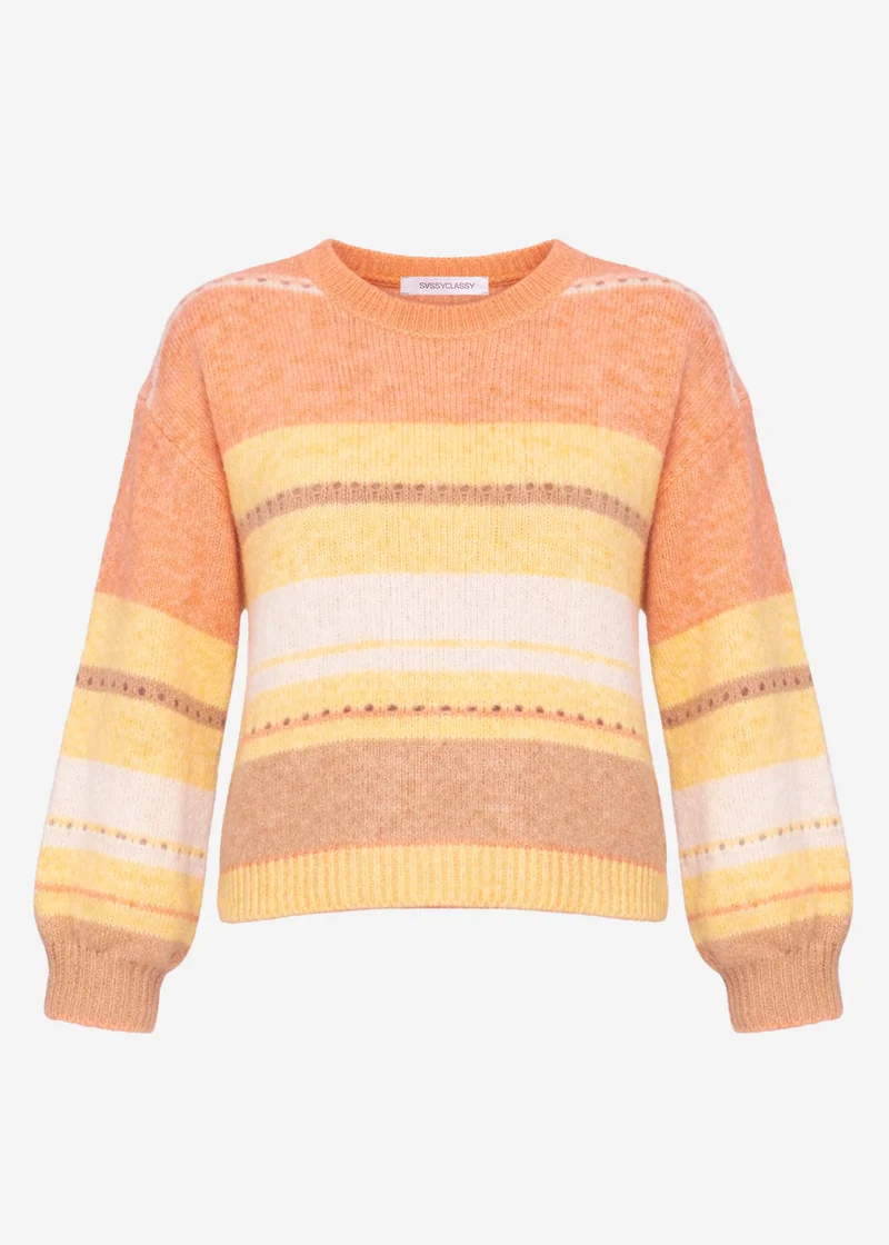 Gestreifter Pullover mit Loch-Strickmuster - gelb