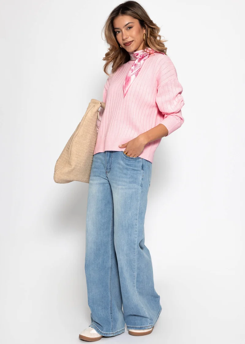 Gerippter Baumwollpullover - rosa