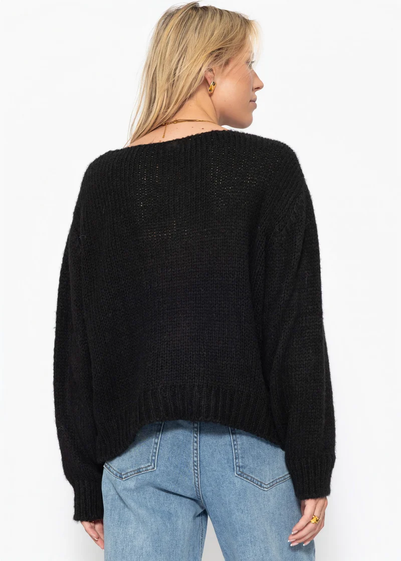Strickjacke mit Schleifenverschluss - schwarz