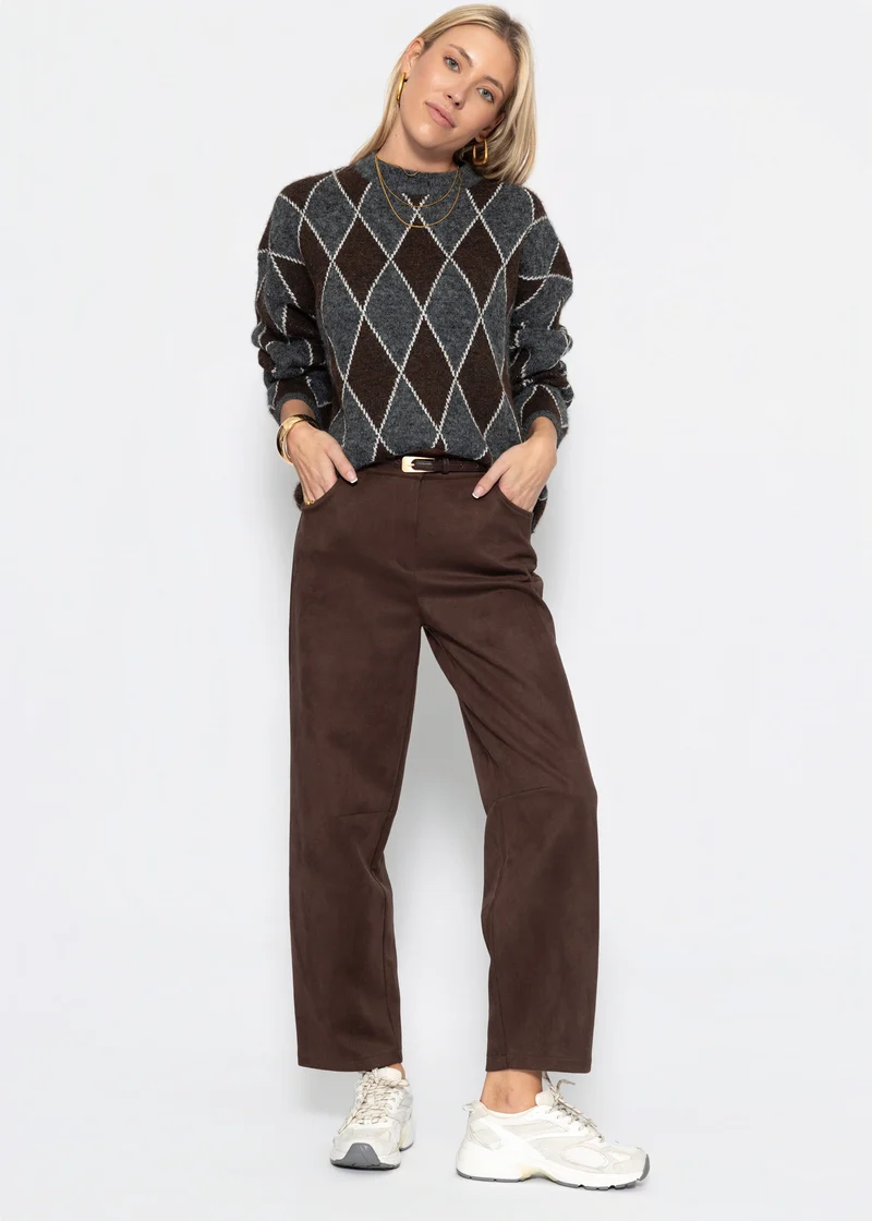 Oversize Strickpullover mit Rautenmuster - grau-braun