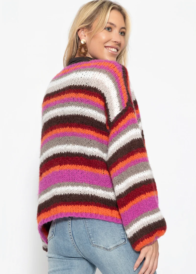 Gestreifter, mehrfarbiger Cardigan - orange