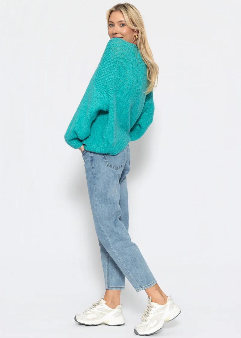 Oversize Pullover mit V-Ausschnitt - petrol