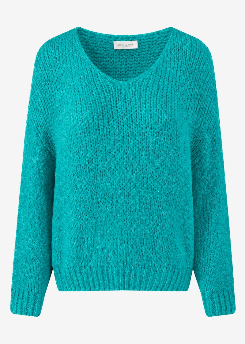 Oversize Pullover mit V-Ausschnitt - petrol