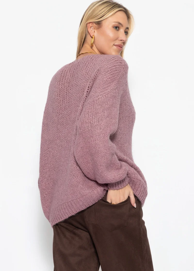 Oversize Pullover mit V-Ausschnitt - altrosa