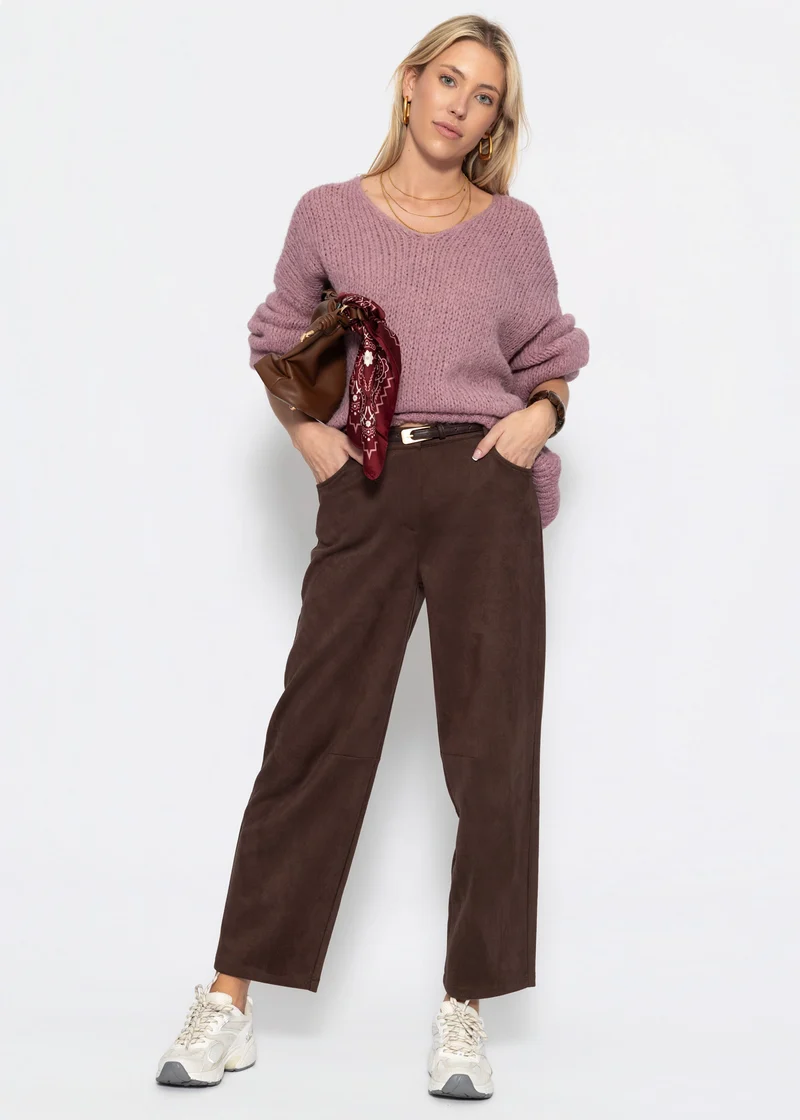 Oversize Pullover mit V-Ausschnitt - altrosa