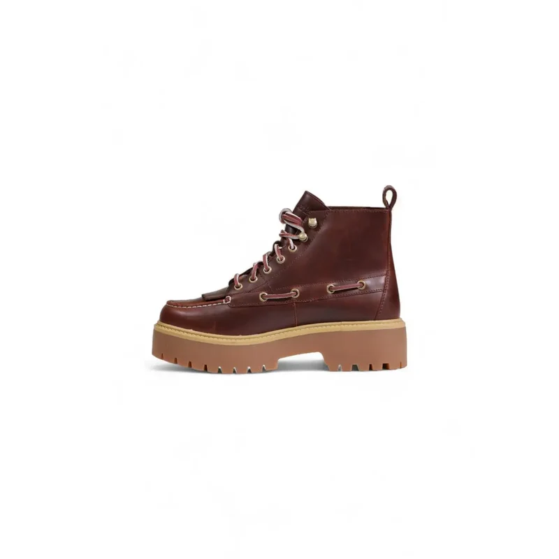 Timberland Damen-Schnürstiefel aus braunem Polyurethan, mittelhoch geschnitten