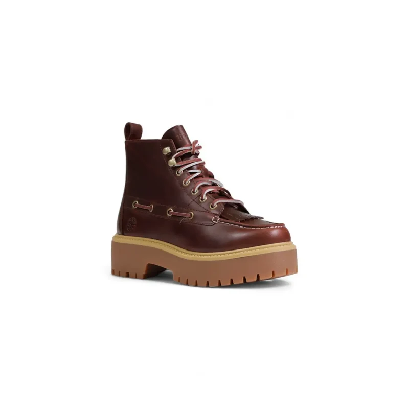 Timberland Damen-Schnürstiefel aus braunem Polyurethan, mittelhoch geschnitten